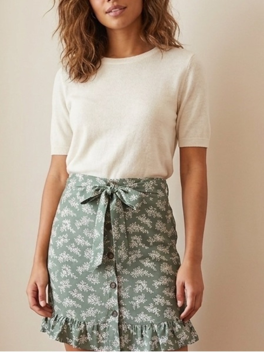 Brave Soul Floral Button-Front Skirt